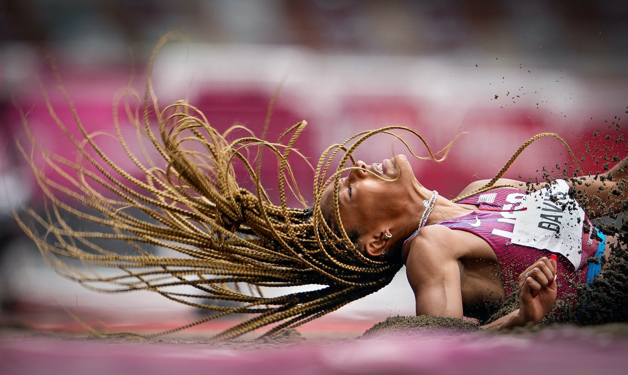 La imagen de Tara Davis captada por Félix Sánchez en Tokio 2020.