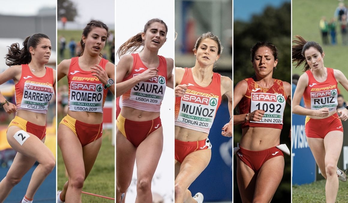Las seis atletas españolas que competirán en categoría sub 23 en el Europeo de cross de Dublín. SPORTMEDIA.