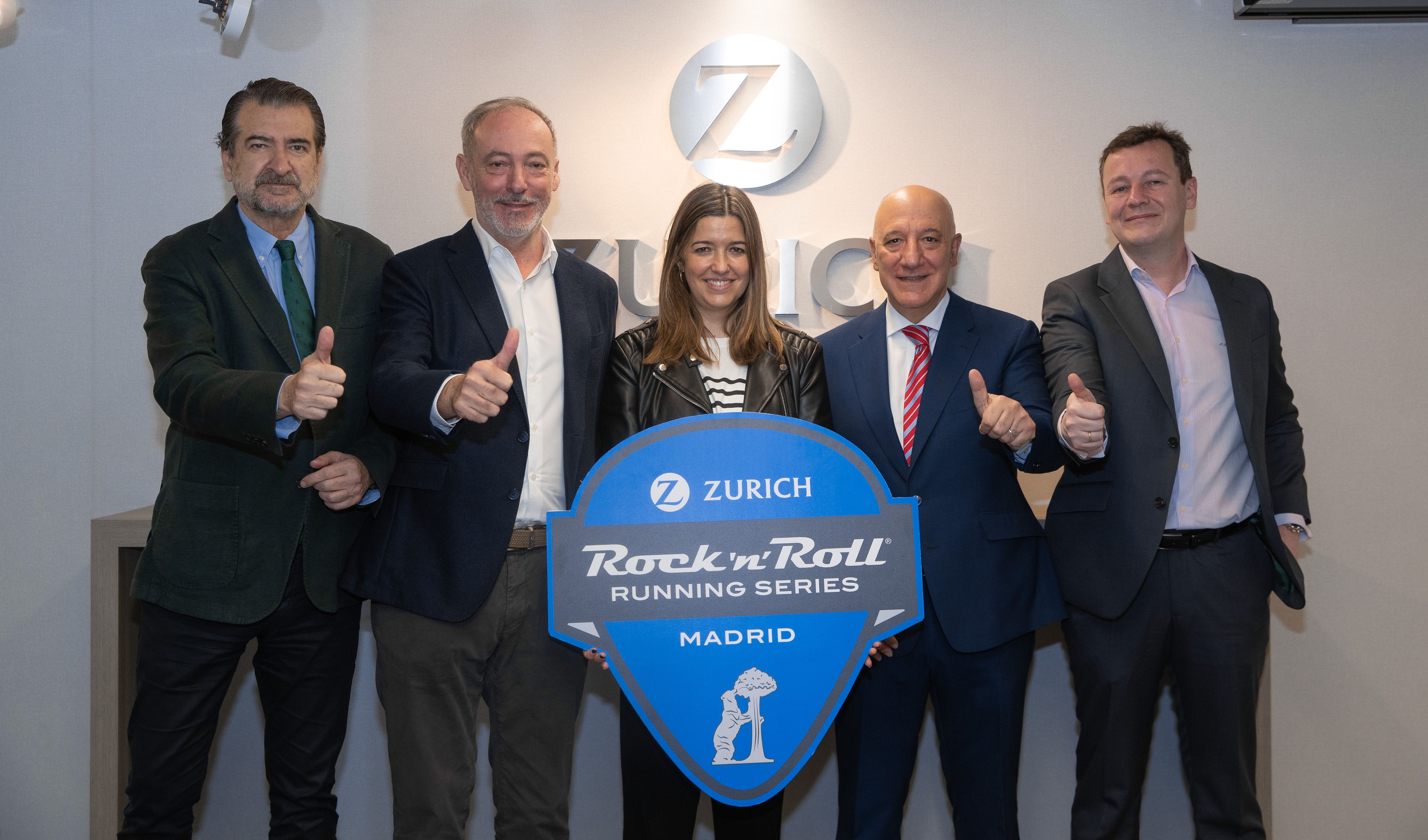 Guillermo Jimenez (presidente de MAPOMA), Vicente Cancio (CEO de Zurich), Silvia Heras Directora de Cliente España y Europa de Zurich), Pedro Rumbao (CEO del Rock n Roll Running Series Madrid) y Miguel Iniesta (Director en Madrid de Zurich).