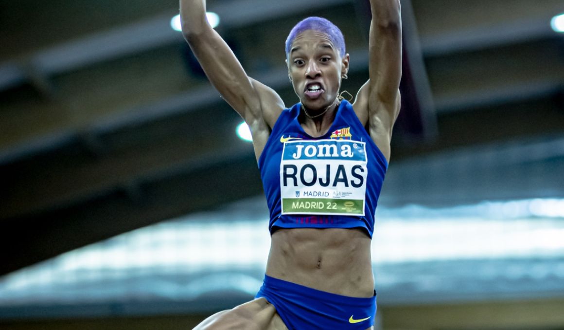 Yulimar Rojas defendiendo los colores del Barça en el World Indoor Tour de Madrid. VSM PHOTOEVENTS.