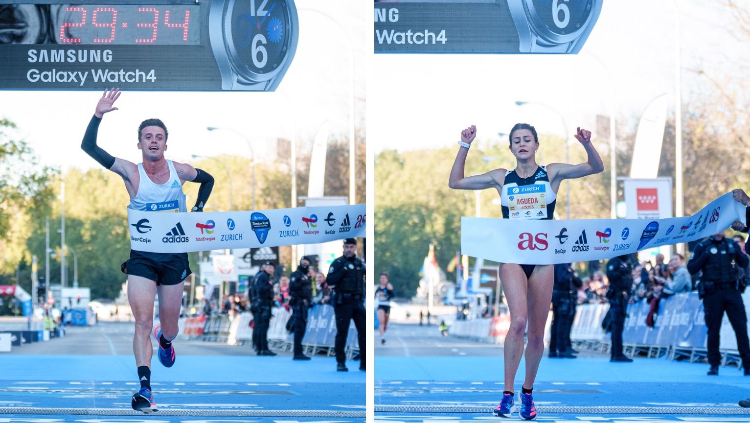 Carlos Mayo y Águeda Muñoz, ganadores del 10K del Zurich Rock 'n' Roll Running Series Madrid. SPORTMEDIA.