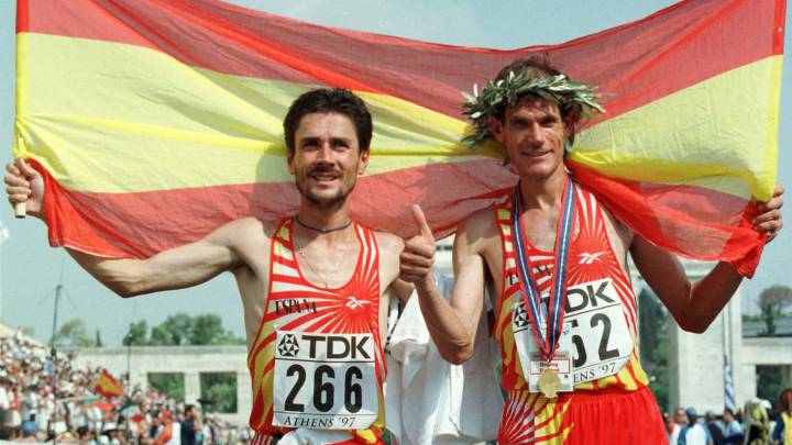 Martín Fiz y Abel Antón en el Campeonato del Mundo de Atenas donde firmaron un histórico doblete.
