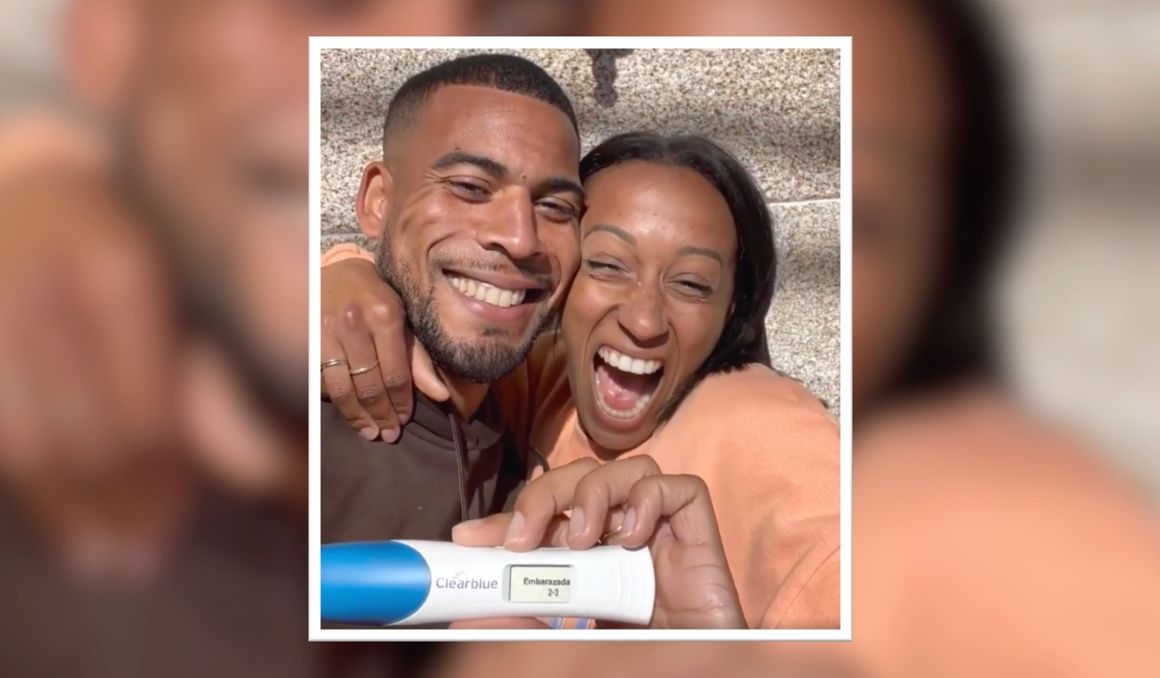 Ana Peleteiro y su pareja, el también triplista Benjamin Compaoré, en el vídeo en el que anuncian su embarazo.
