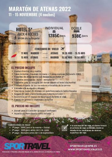 Programa del viaje al Maratón de Atenas 2022 con Sportravel