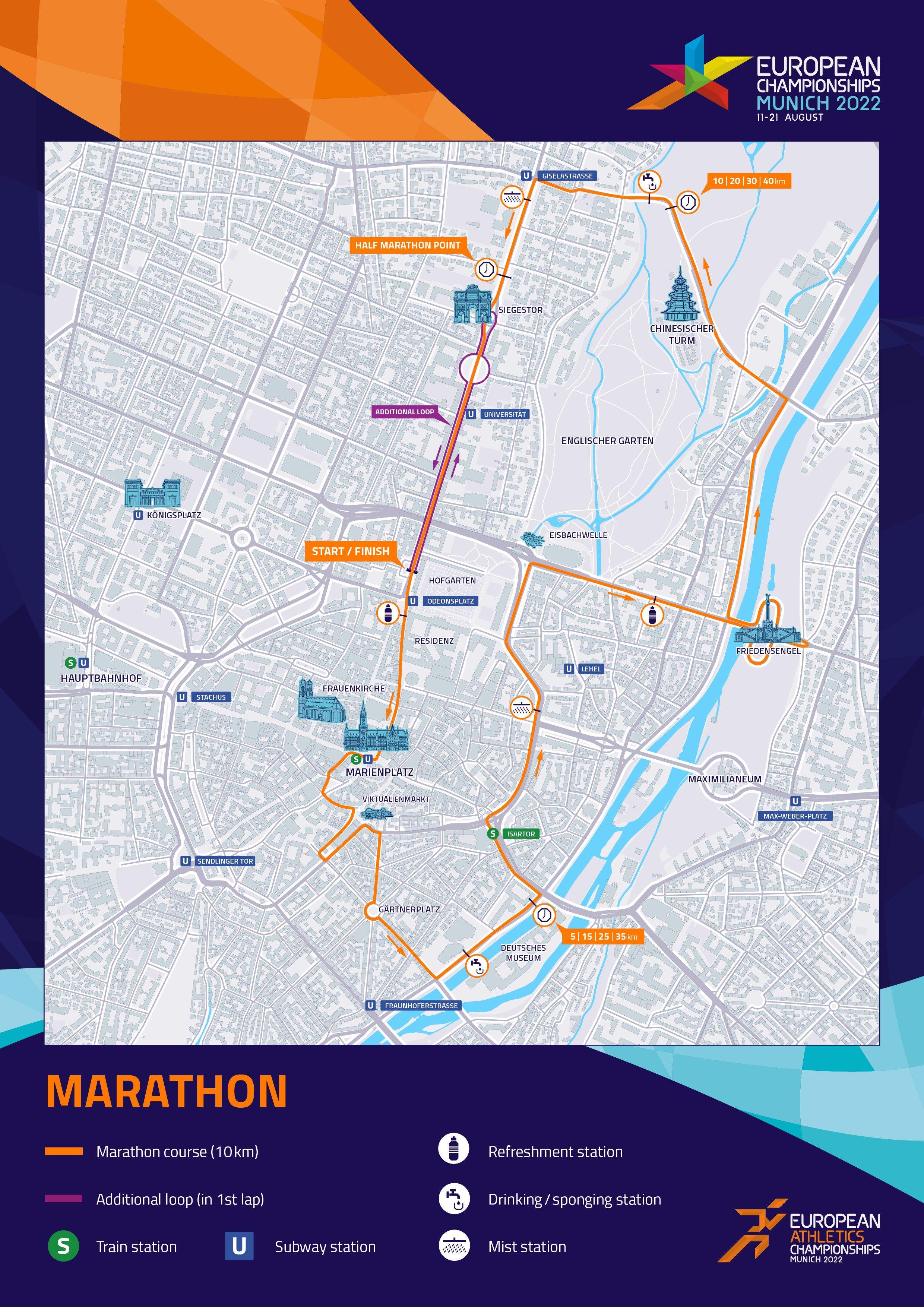 El recorrido del maratón del Campeonato de Europa de Múnich.