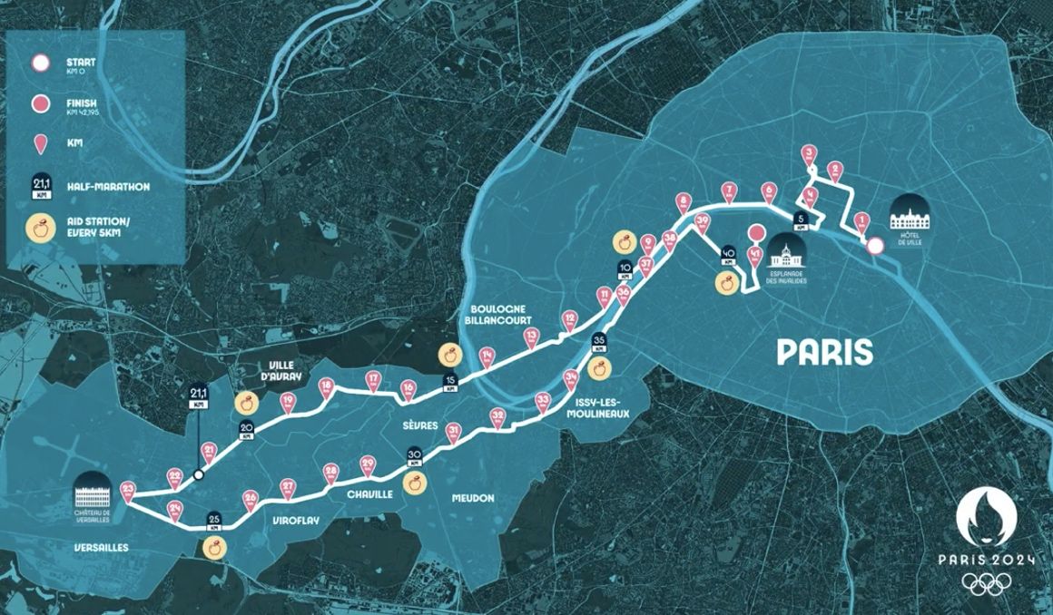 Así es el recorrido del maratón olímpico de París 2024.