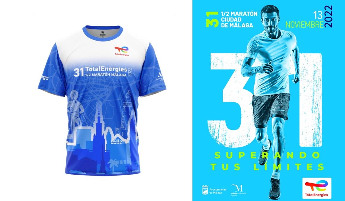 Así es la camiseta que te llevarás por participar en el TotalEnergies Medio Maratón de Málaga.