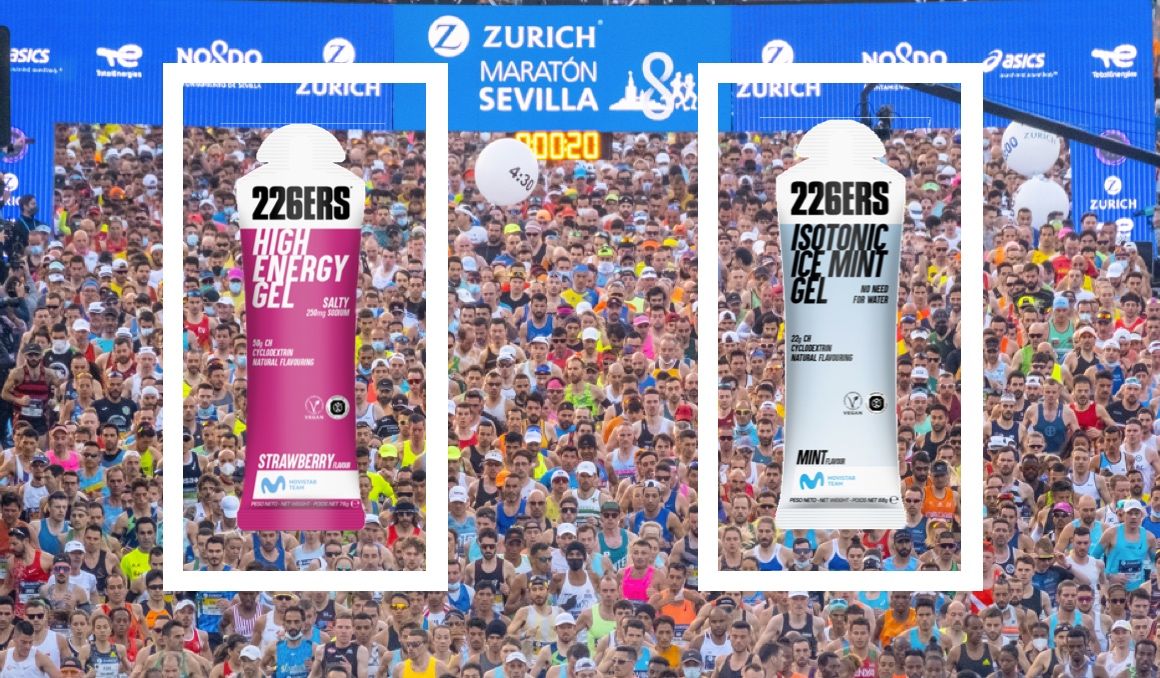 Los geles que se incluirán (en varios sabores) en los avituallamientos del Zurich Maratón de Sevilla 2023. 226ERS.