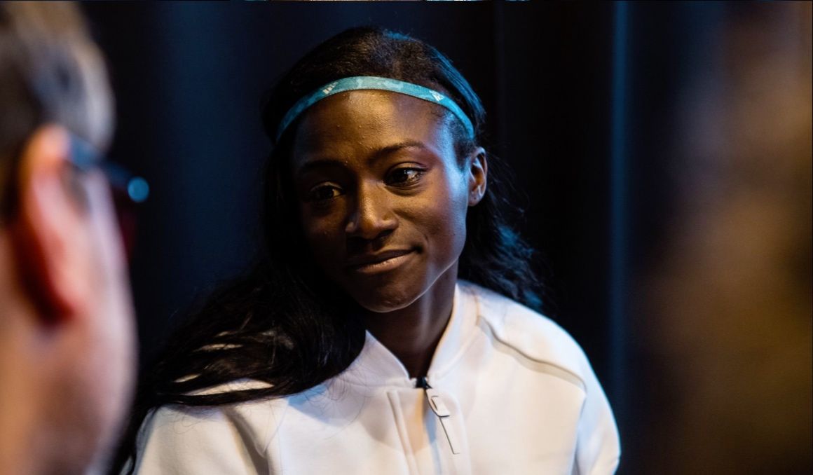 Tori Bowie, campeona del mundo de 100 metros, en una entrevista durante el Campeonato del Mundo de 2017. SPORTMEDIA.