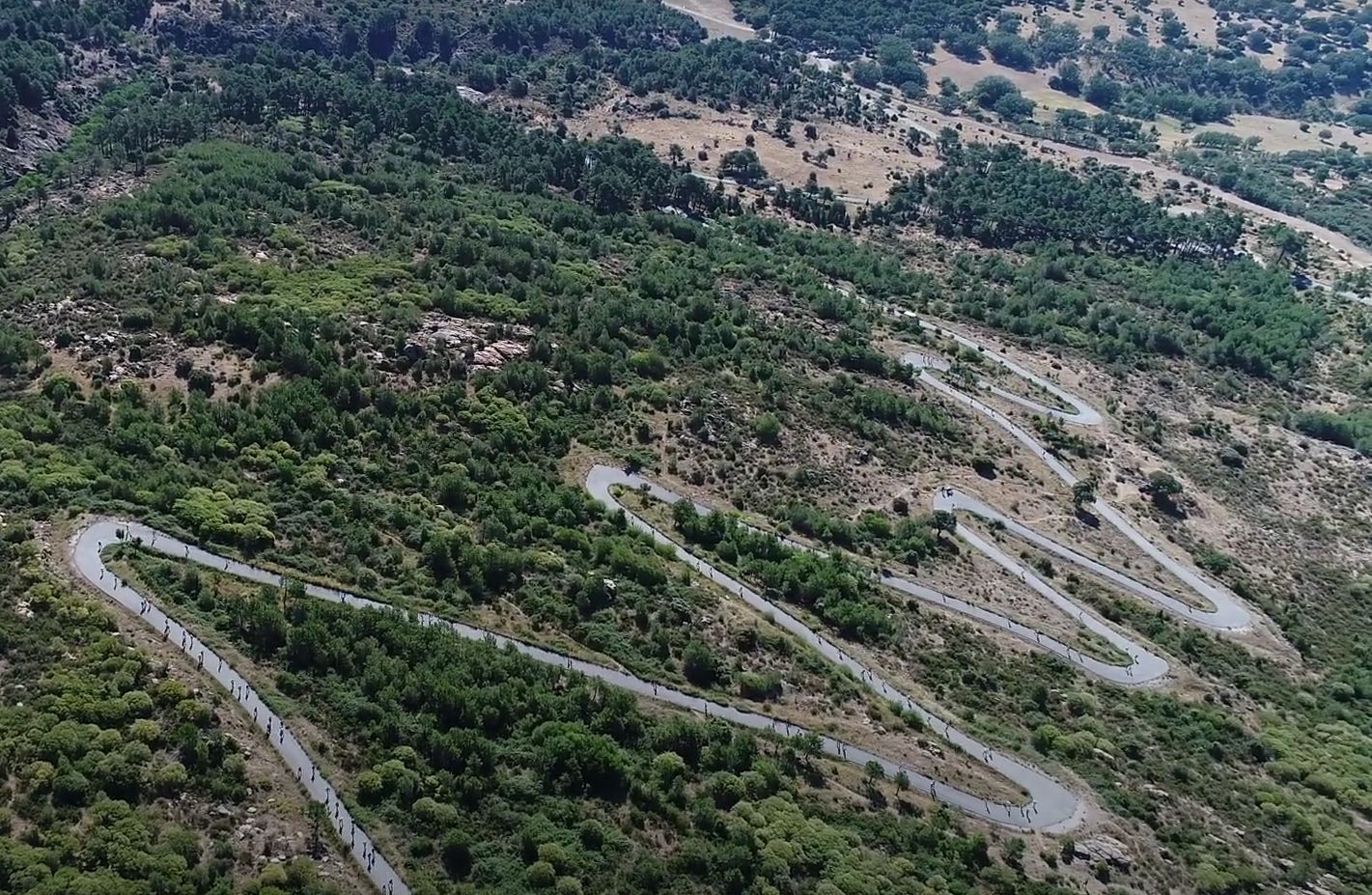Una de las imágenes más clásicas del Medio Maratón de San Lorenzo de El Escorial (domingo 18 de junio a las 9:30), la zona de curvas en medio de un paisaje precioso.