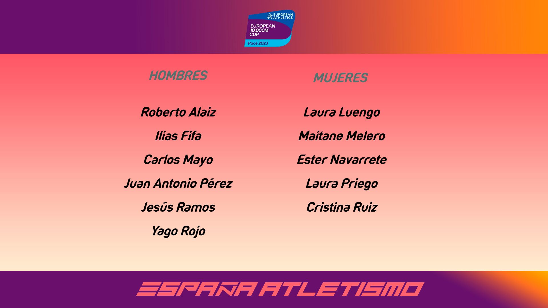 Este es el equipo español para la Copa de Europa de 10.000 metros en Pacé. RFEA.