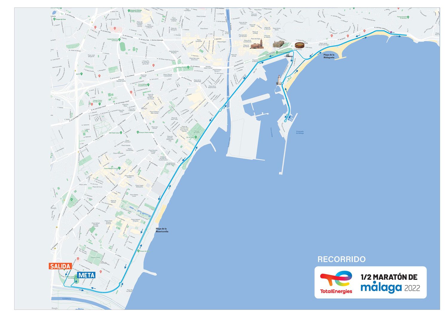Recorrido de la Total Energies Media Maratón de Málaga