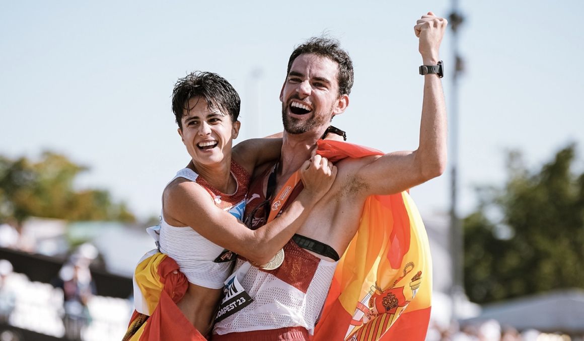 Álvaro Martín y María Pérez en los 35 kilómetros del Campeonato del Mundo de Budapest, donde lograron sendos oros. SPORTMEDIA. Álvaro Martín y María Pérez en los 35 kilómetros del Campeonato del Mundo de Budapest, donde lograron sendos oros. SPORTMEDIA.