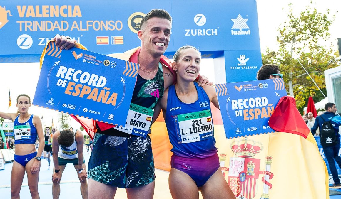 Carlos Mayo y Laura Luengo han batido los récord de España de medio maratón en Valencia. VLC RUNNING.