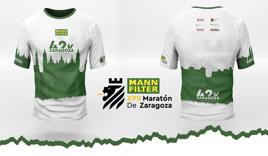 Así será la camiseta de la prueba larga (42,195 km) del MANN-FILTER Maratón de Zaragoza 2024. LAST LAP