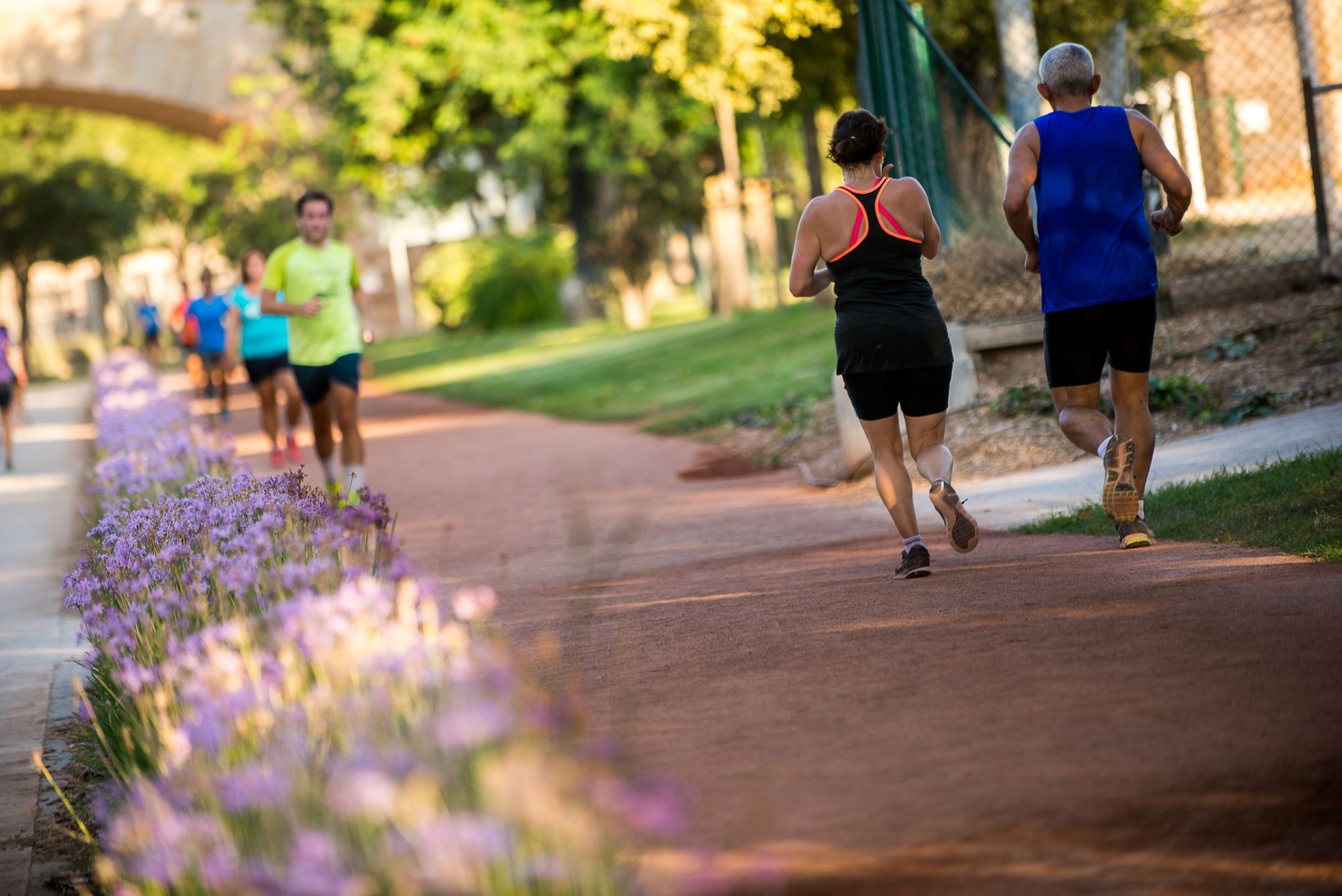 Corredores en la zona más popular de Valencia para hacer deporte, el antiguo cauce del Río Turia. VC RUNNING.