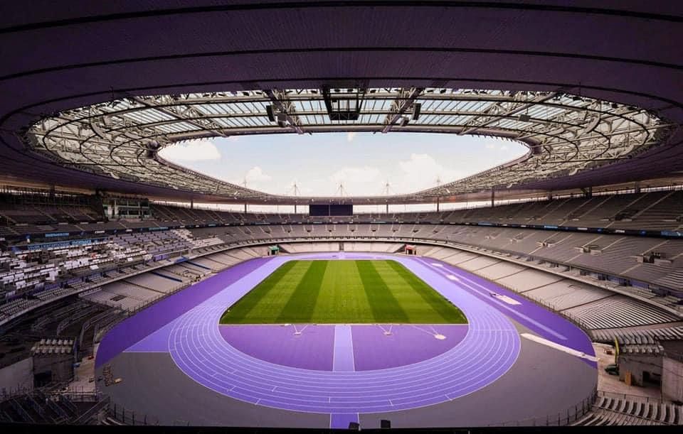Así es la pista morada de los Juegos Olímpicos de París en el Estadio de Francia.