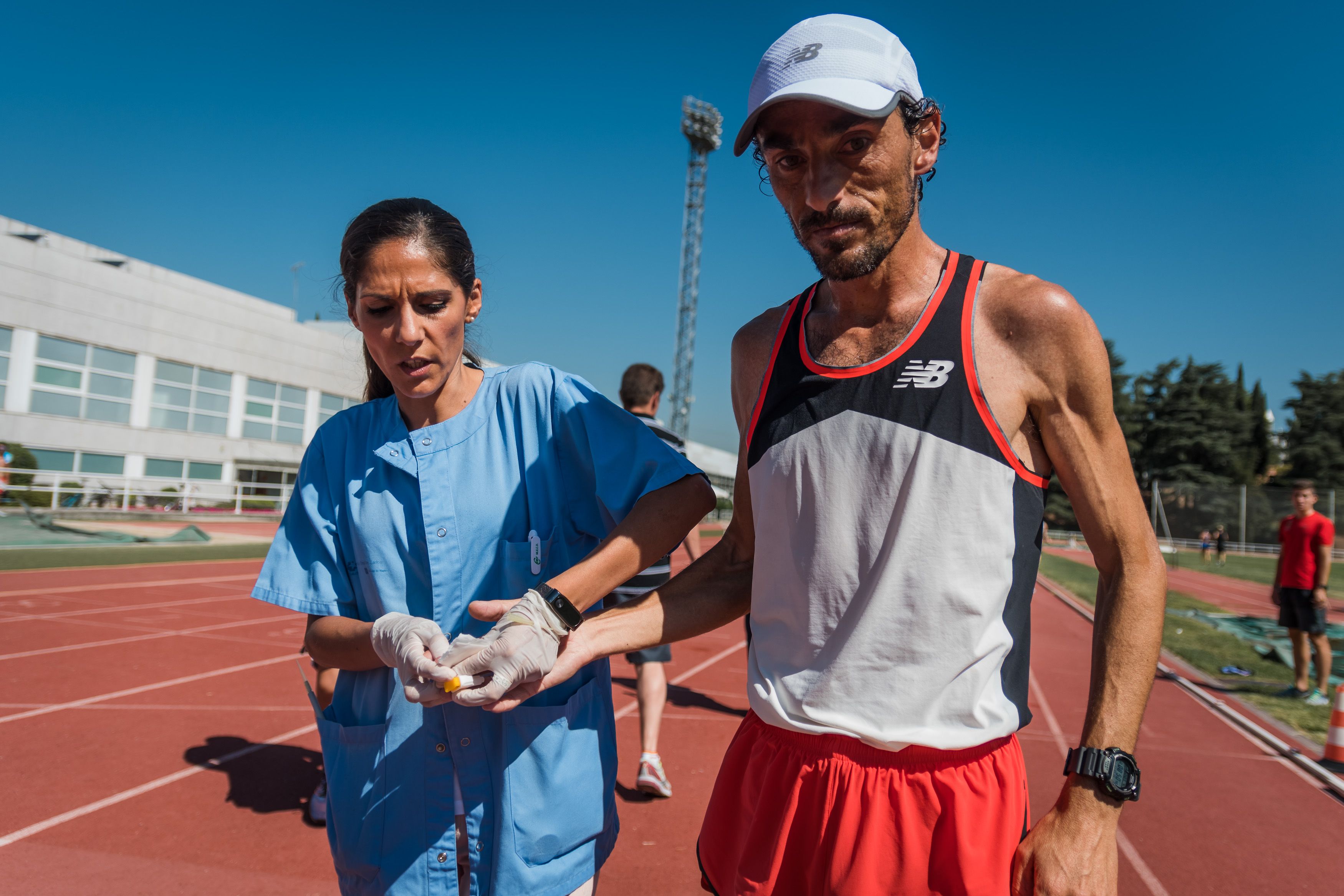 Jesús España durante un test de lactato en el verano de 2018, justo antes del Europeo de Berlín donde corrió el maratón. SPORTMEDIA.