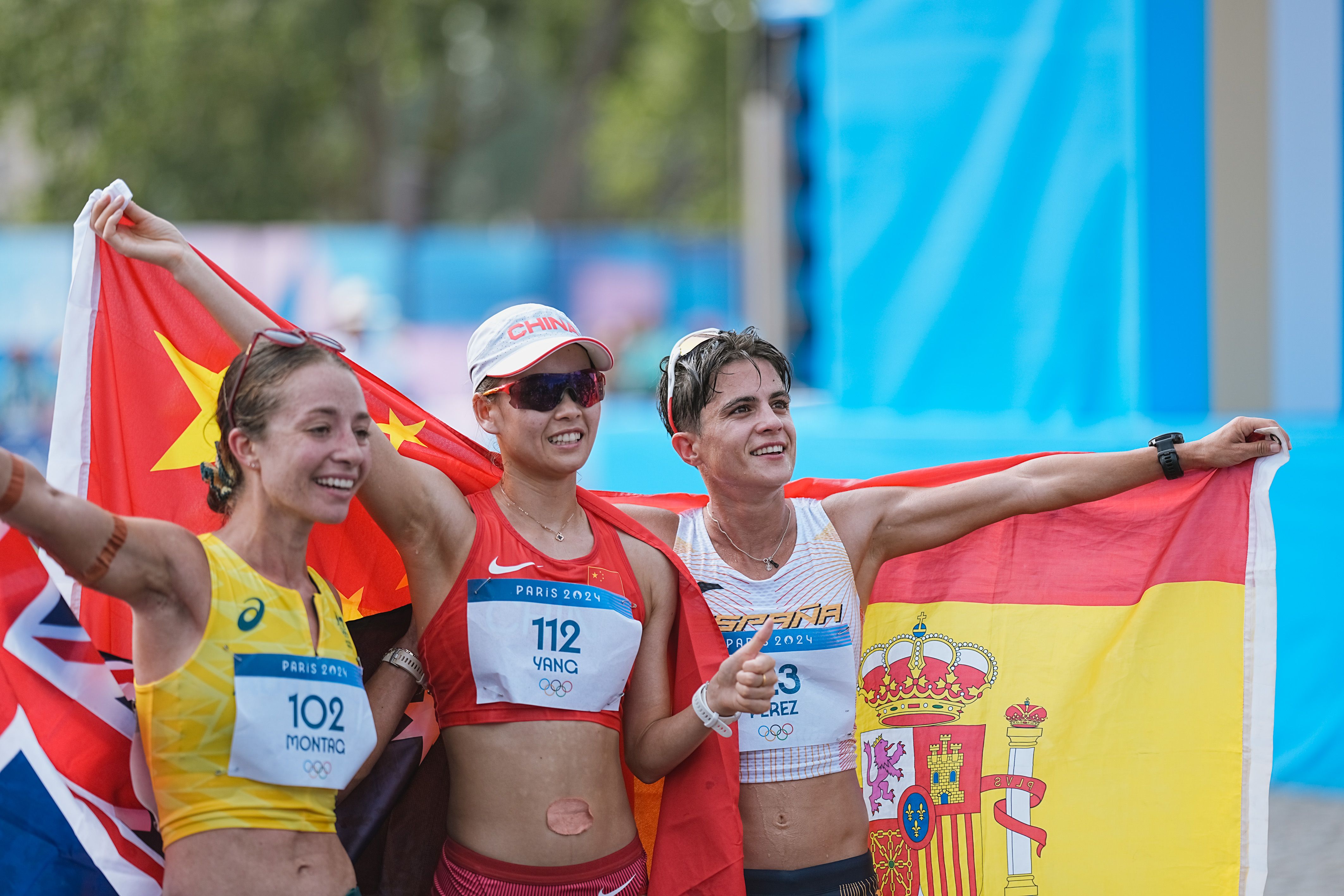 El pódium femenino de los 20 kilómetros marcha.