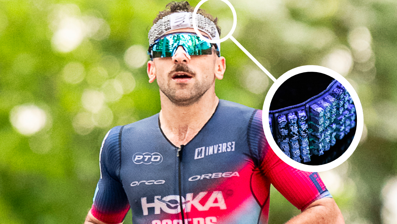 Antonio Benito durante el Ironman de Vitoria, donde consiguió la victoria utilizando la cinta de grafito de Omius.