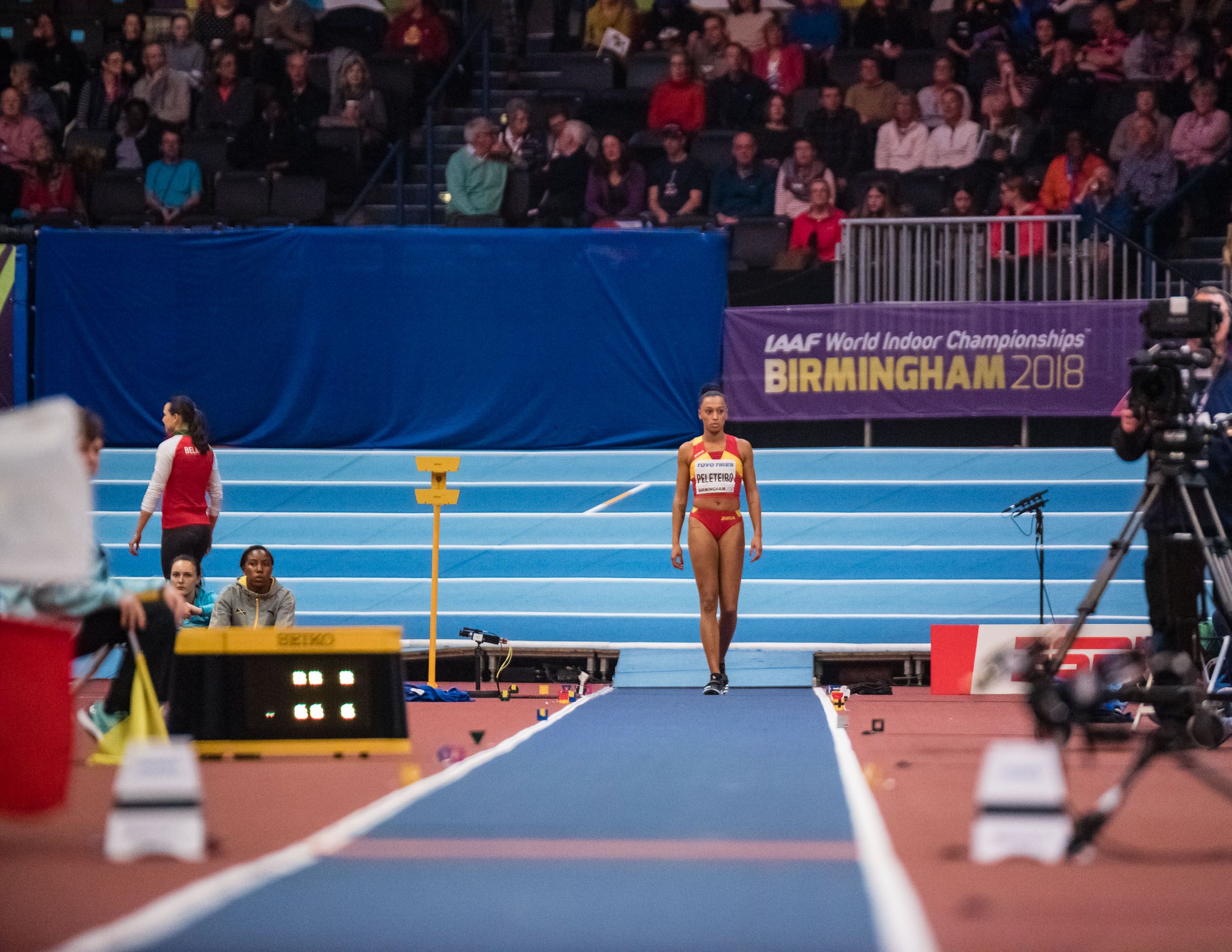 En el Campeonato del Mundo en Pista Cubierta de Birmingham 2018 Ana Peleteiro consiguió su primera medalla internacional absoluta al colgarse el bronce. SPORTMEDIA.