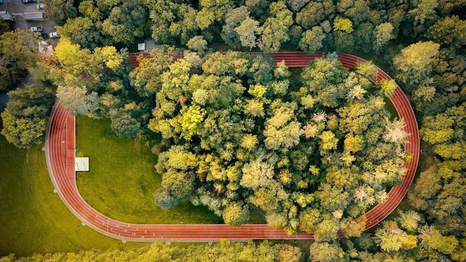 Imagen aérea de la pista Michael Johnson en la sede mundial de Nike en Oregón.