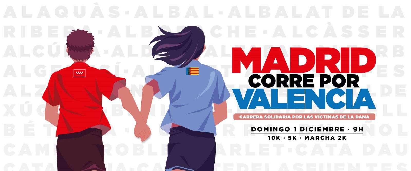Madrid Corre por Valencia es una carrera solidaria de 2, 5 o 10 kilómetros que se disputará el próximo domingo 1 de diciembre.