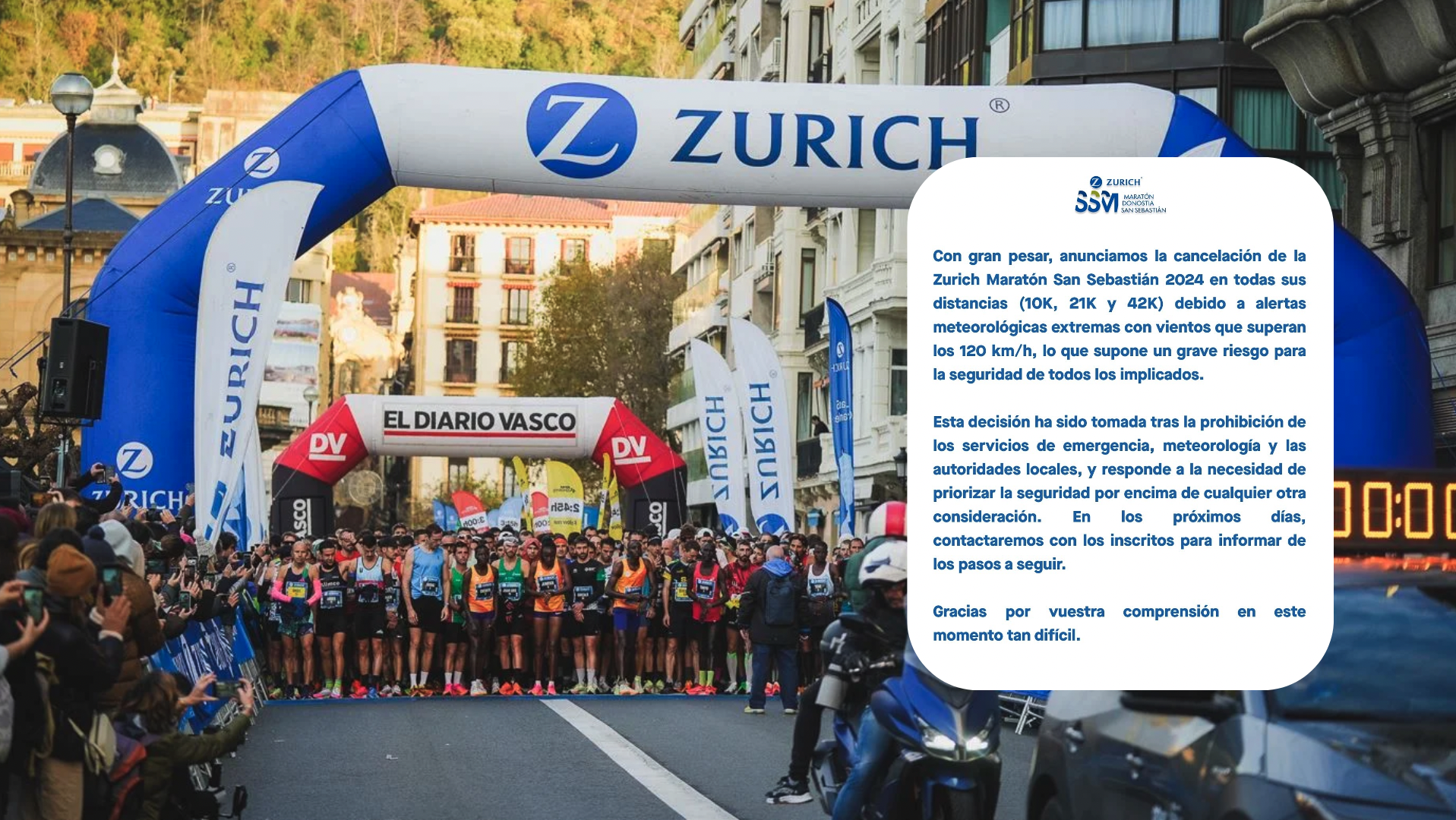 Cancelado el Maratón de San Sebastián de este domingo por temporal meteorológico