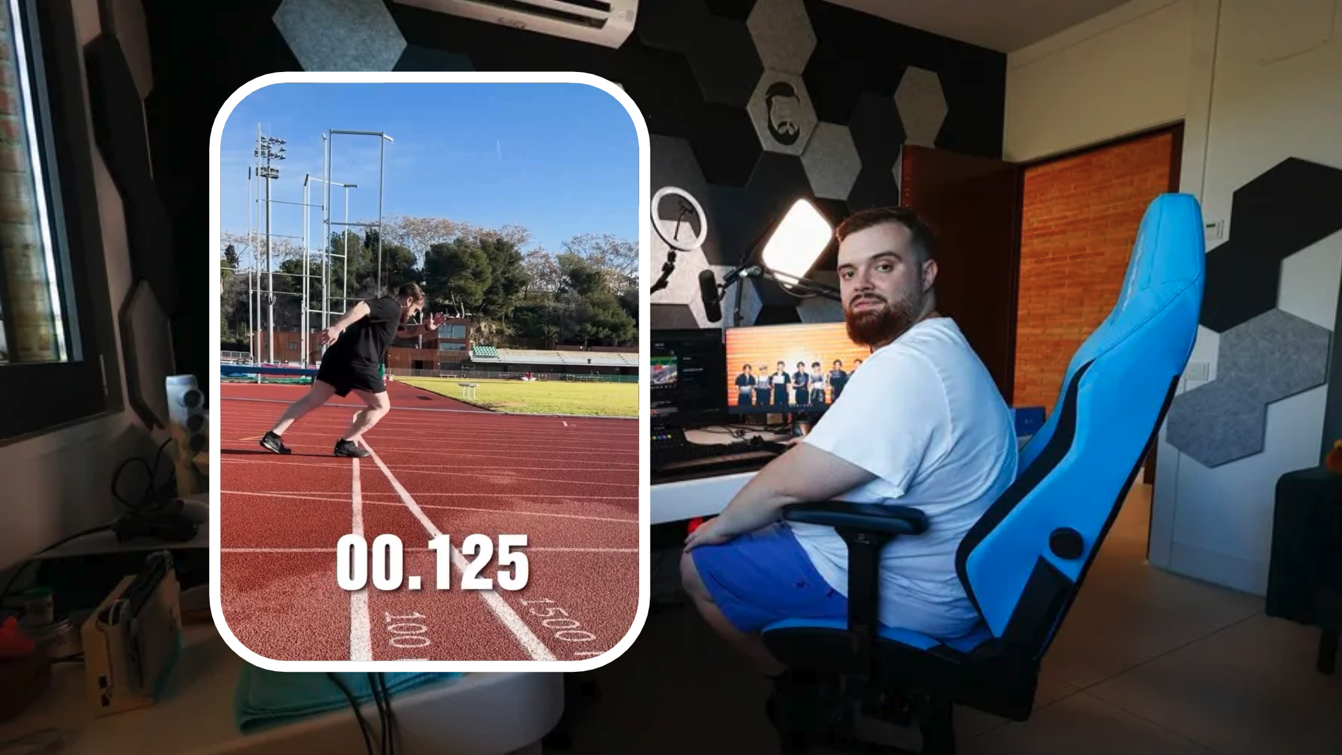 Ibai Llanos corre 100 metros en una pista de atletismo y lo hace a 21 km/h. EFE.