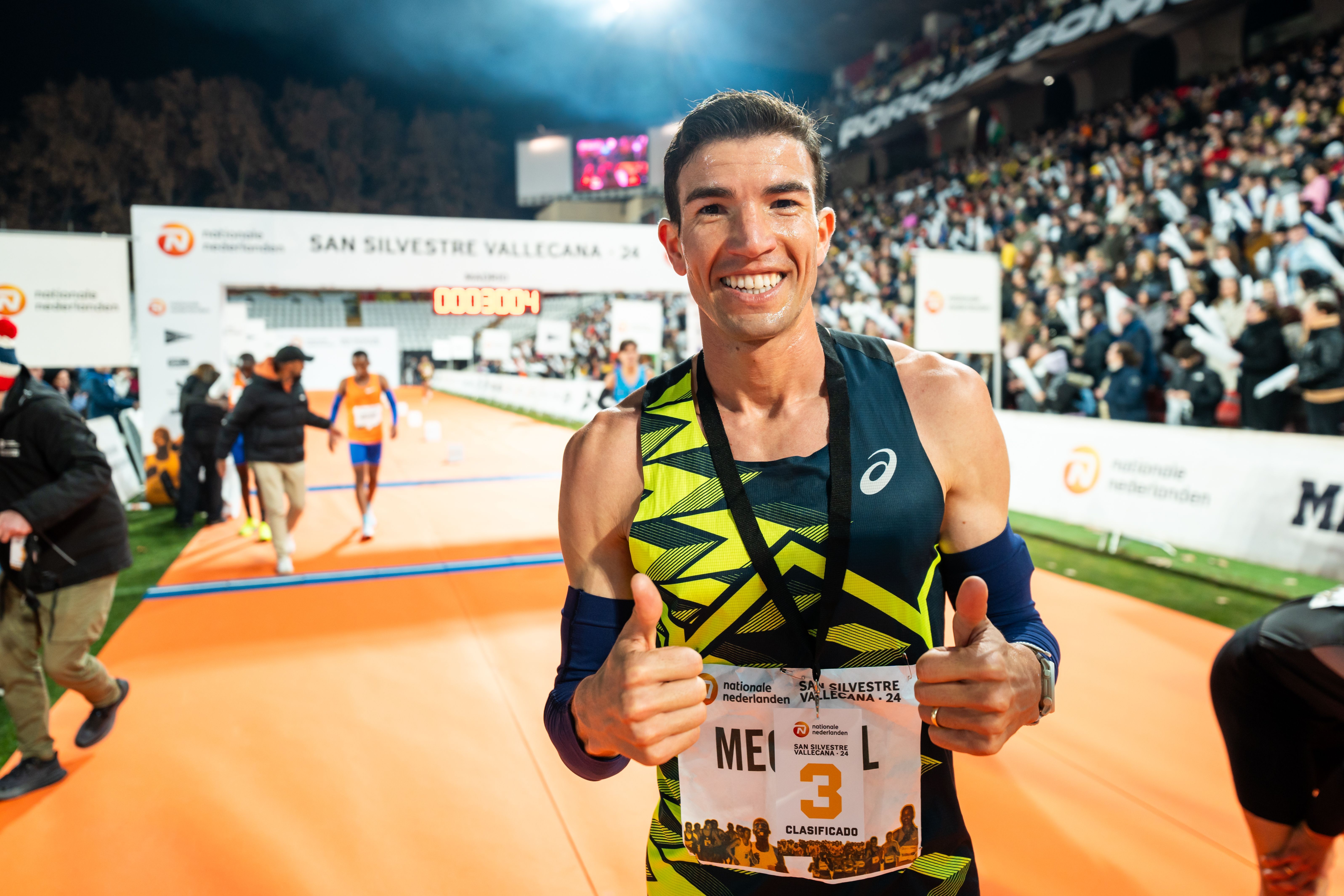Adel Mechaal en la San Silvestre Vallecana 2024, un buen test de cara al Medio Maratón de Sevilla.