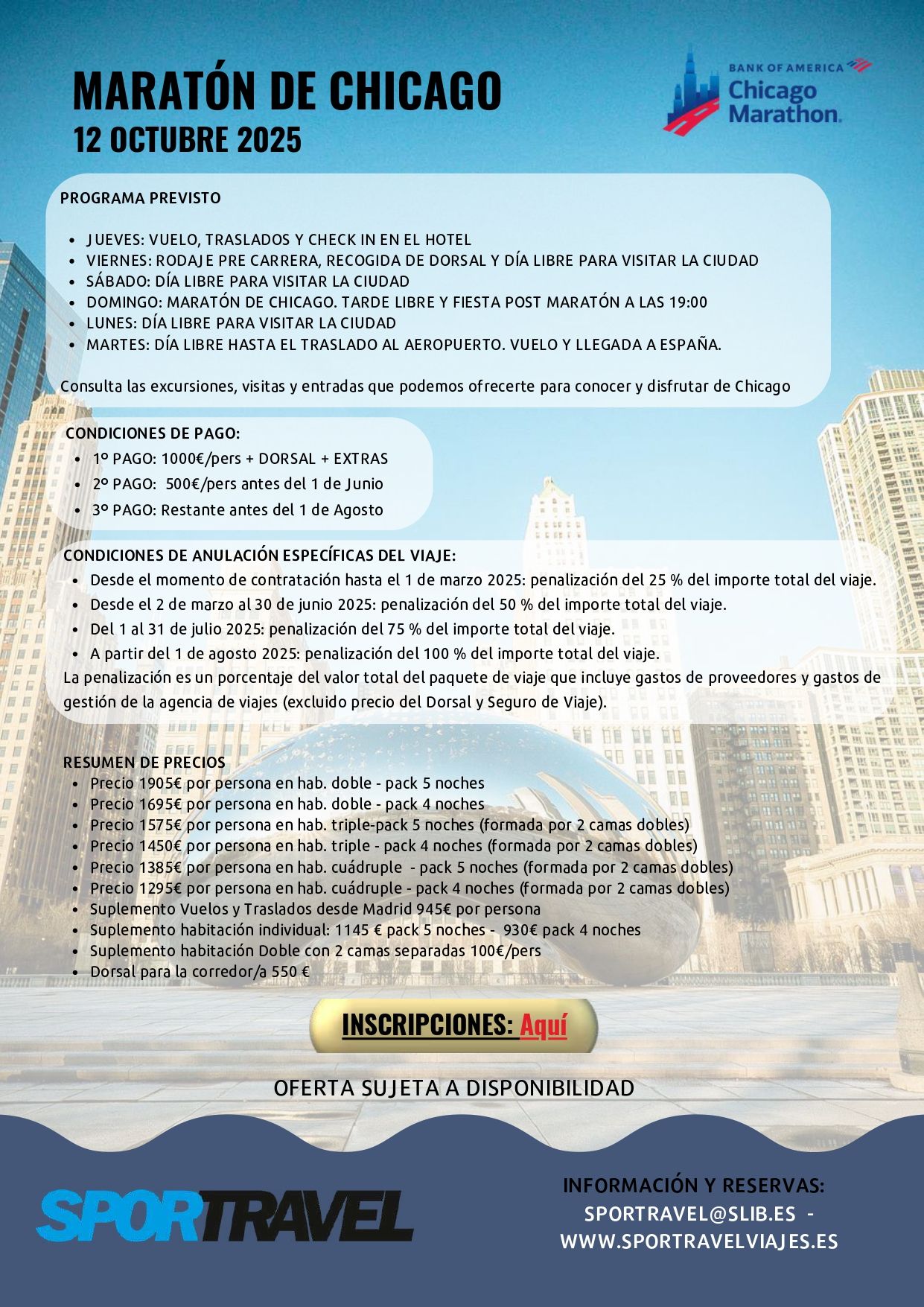 Programa de viaje al Maratón de Chicago 2025 Programa de viaje al Maratón de Chicago 2025