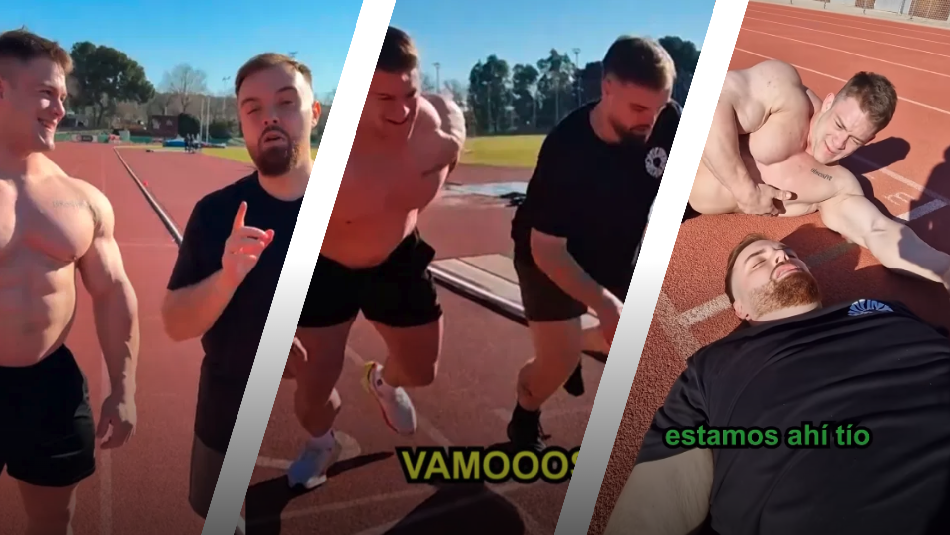 Ibai se enfrenta al culturista Joan Pradells sobre 400m en pista.