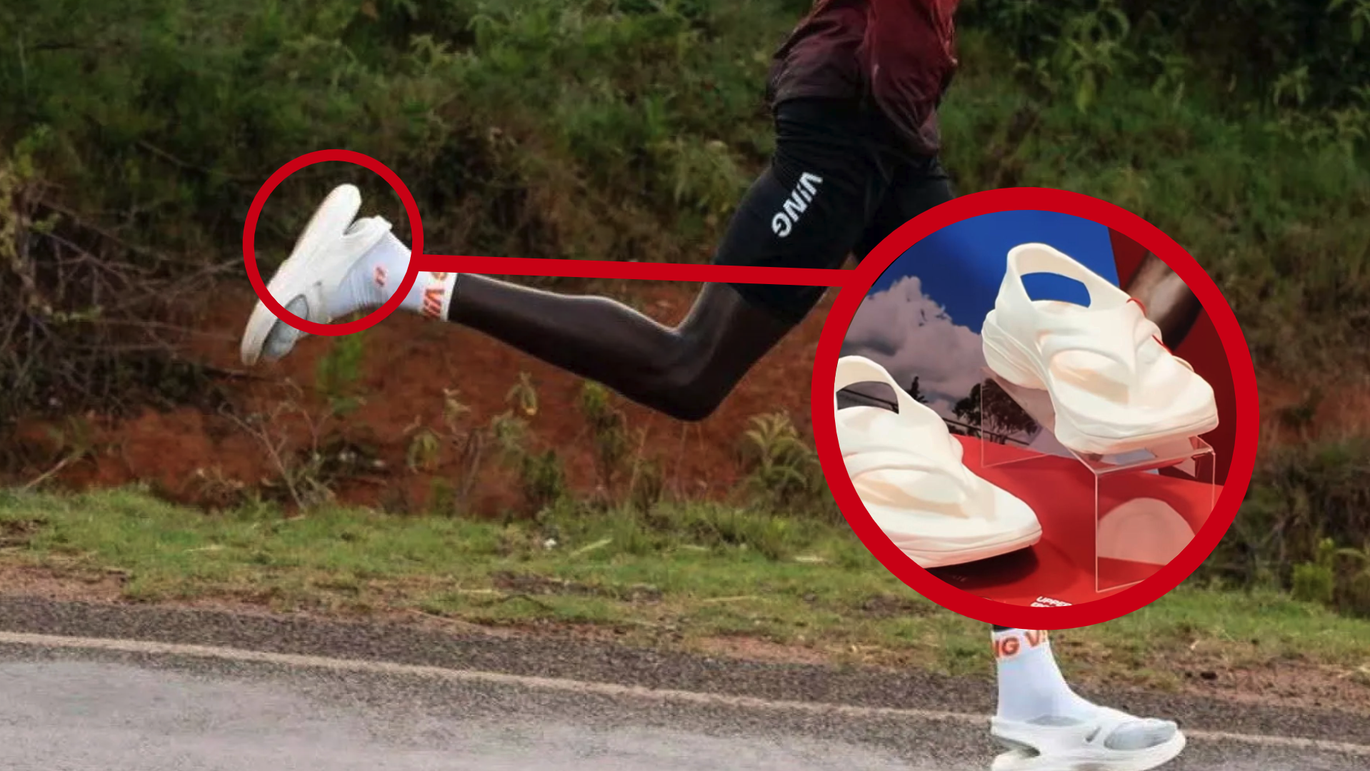 Barnabas Kiplimo vence en un maratón en Tailandia con 2:18:55 usando las chanclas Ving Nirun, un modelo que incluye placa de fibra de carbono.