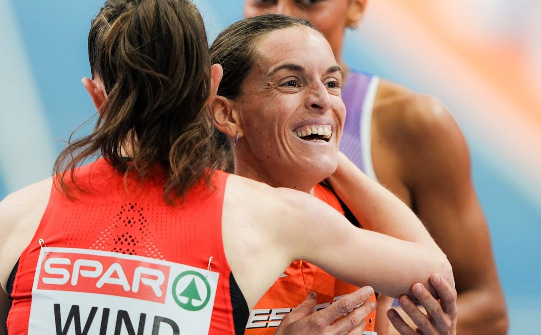 Esther Guerrero después de pasar a la final de los 1500 metros del Campeonato de Europa de Pista Cubierta de Apeldoorn 2025. SPORTMEDIA.