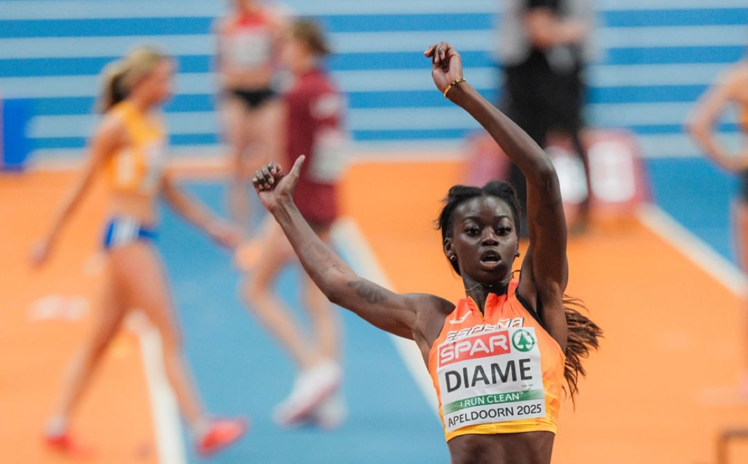 Fátima Diame en la clasificación del Campeonato de Europa de Pista Cubierta de Apeldoorn 2025. SPORTMEDIA.