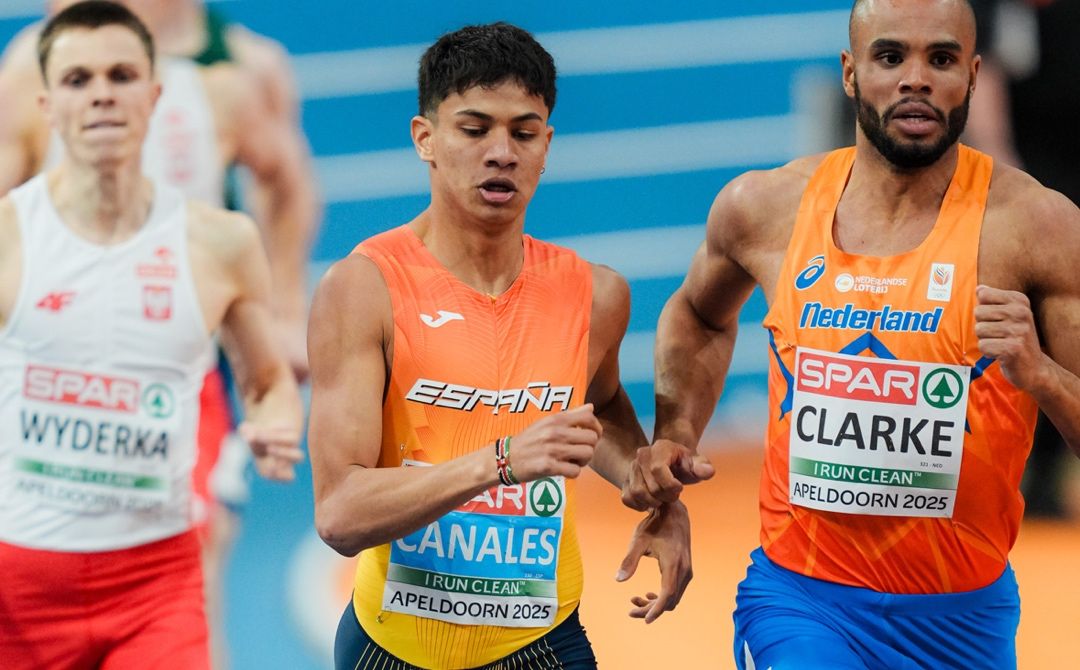 Josué Canales durante las semifinales de los 800 metros del Europeo de Apeldoorn 2025. SPORTMEDIA.