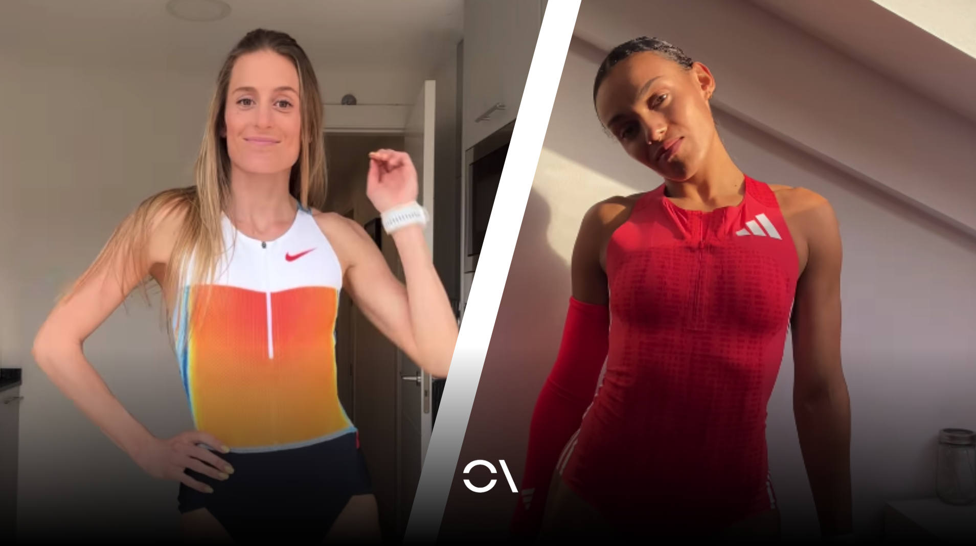 Lorea Ibarzabal (Nike) y Jaël Bestué (Adidas) enseñando las nuevas equipaciones de sus equipos.