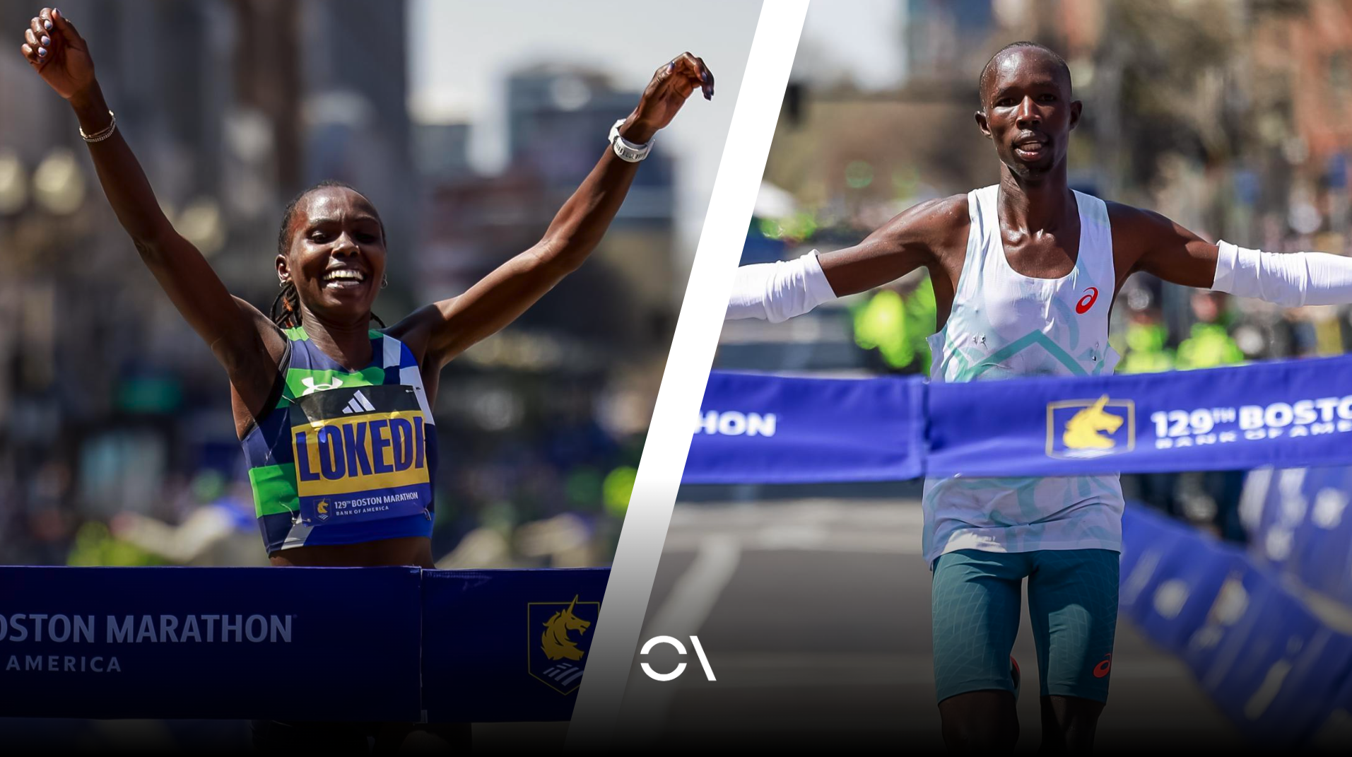 Los kenianos Sharon Lokedi y John Korir reinan en el Maratón de Boston. EFE.