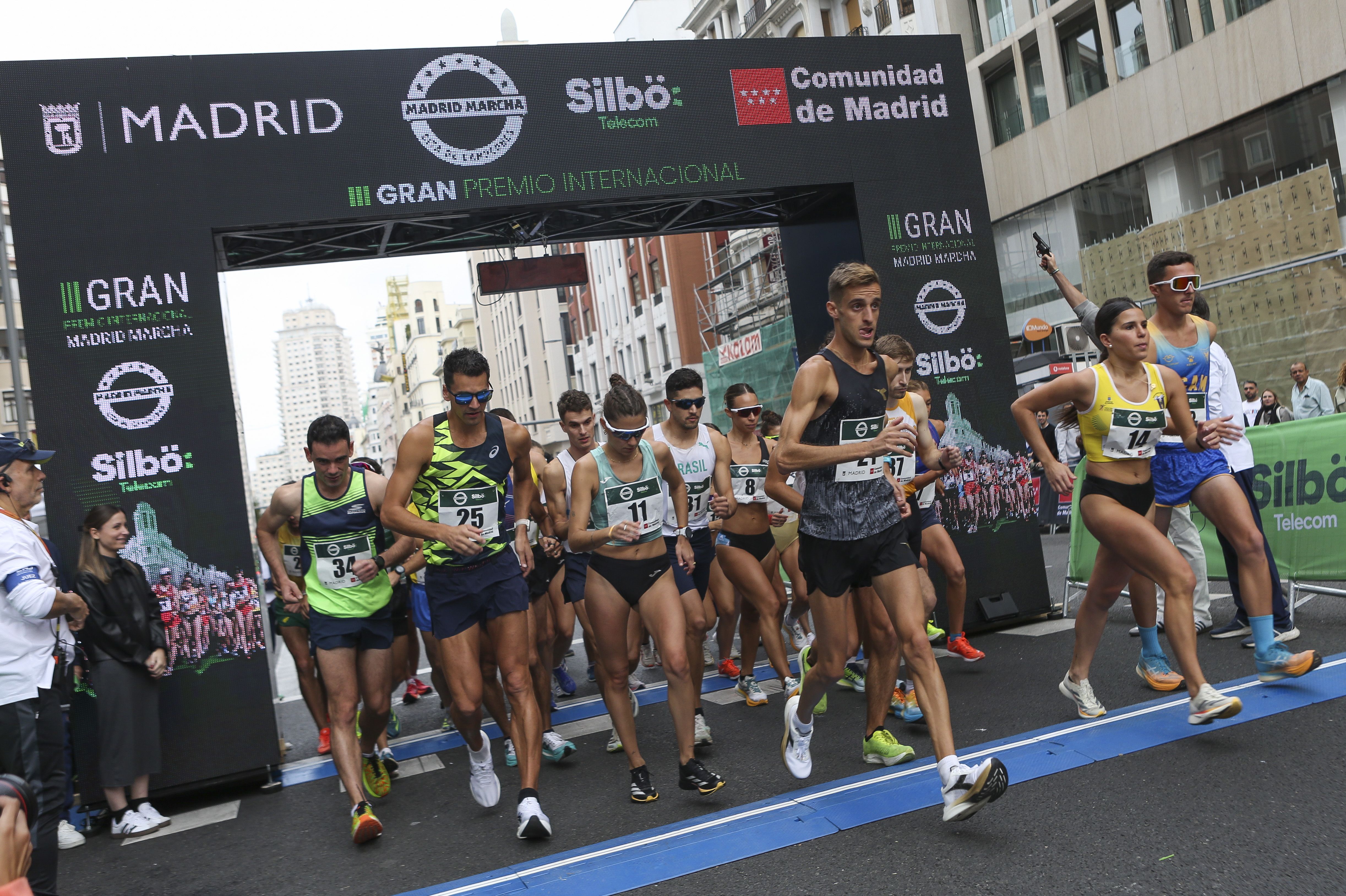 Salida del Gran Premio Internacional Madrid Marcha SIlbö Telecom 2024. Este año la prueba contará con el sistema Race Walking Electronic Control System (RWECS), conocido como 'el VAR de la marcha'.