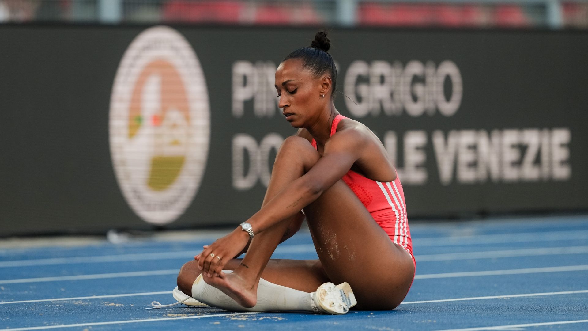 Ana Peleteiro después durante la Liga de Diamante de Roma en la que se tuvo que retirar. SPORTMEDIA.