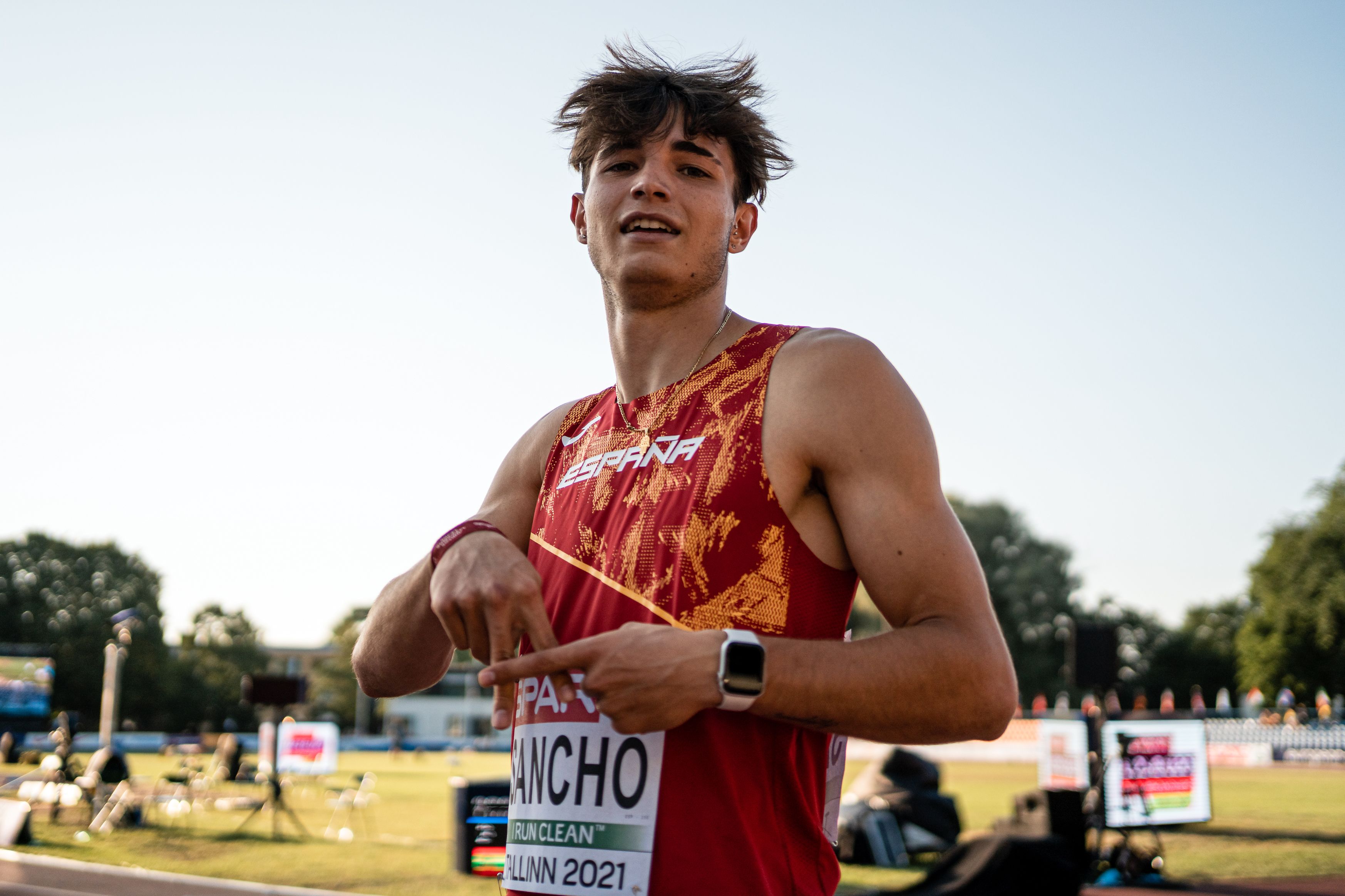 El velocista Jaime Sancho en el Europeo Sub 20 de Tallinn 2021. SPORTMEDIA.