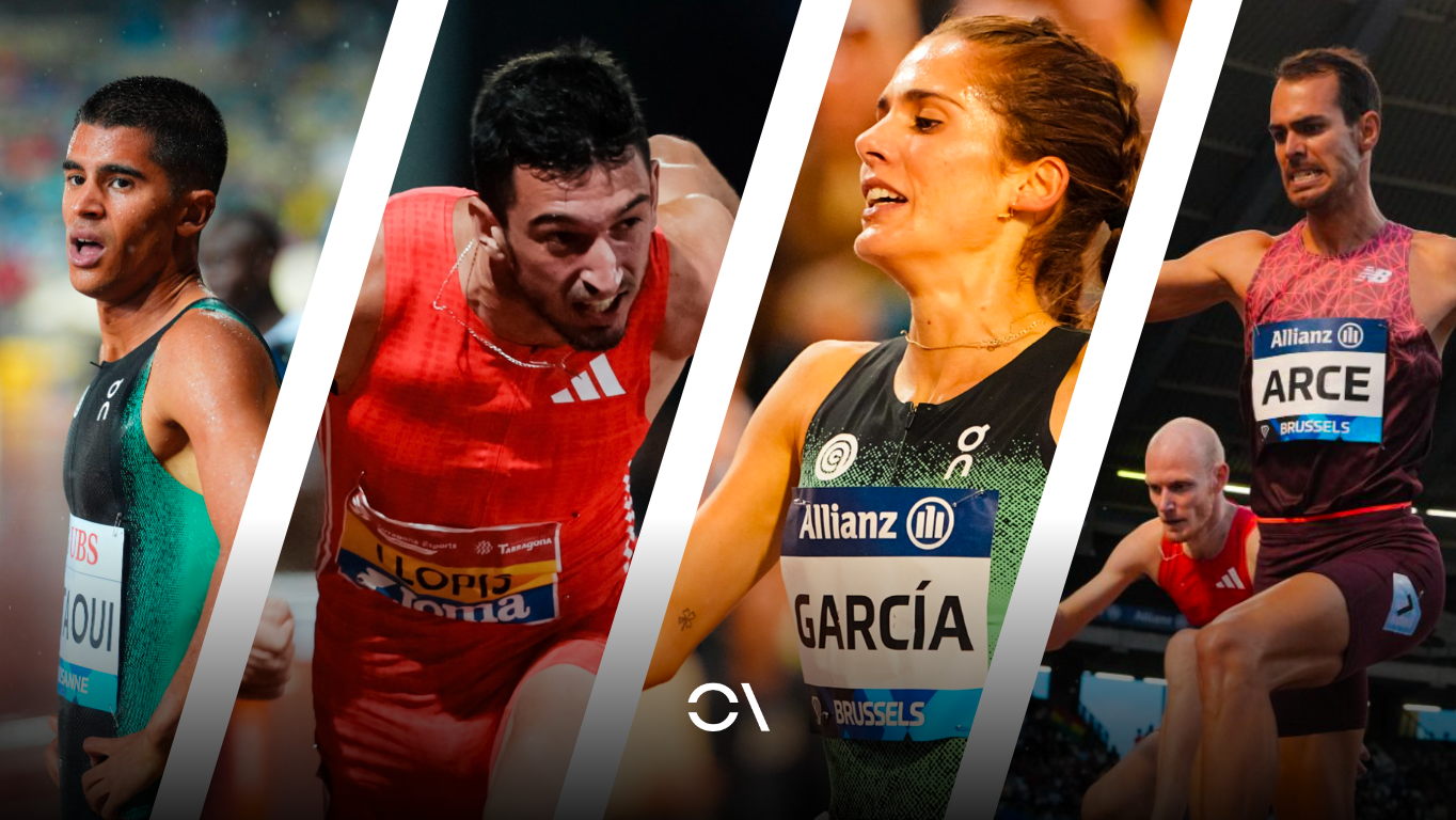 Moha Attaoui, Quique Llopis, Marta García y Dani Arce, en las finales de la Liga Diamante de Zúrich. SPORTMEDIA.