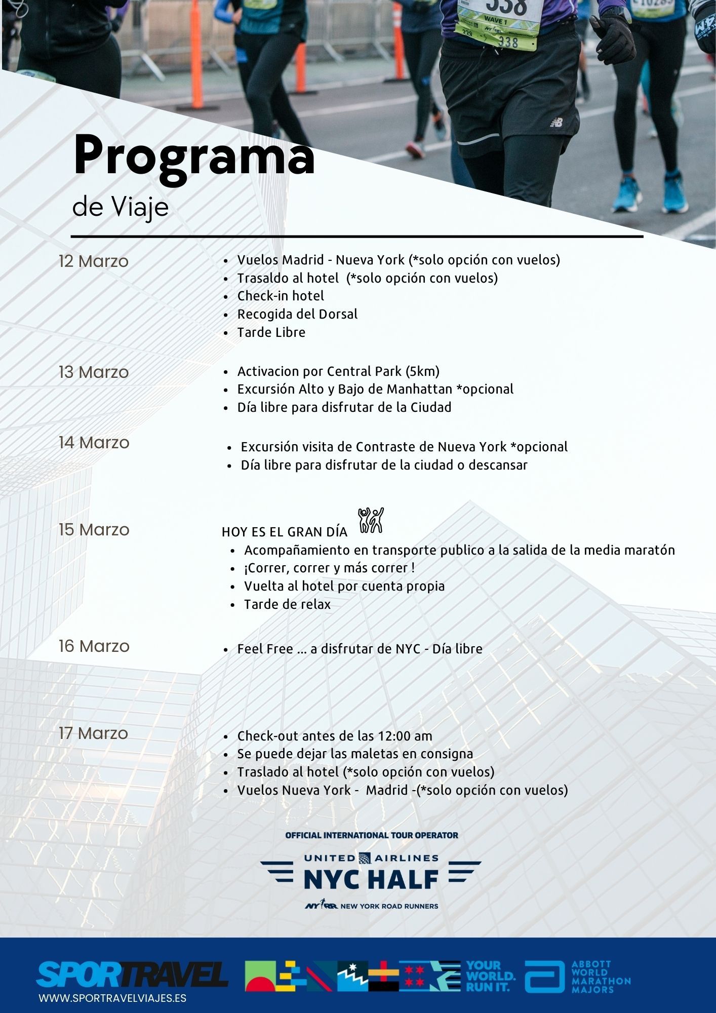 Programa de viaje al Medio Maratón de Nueva York 2026