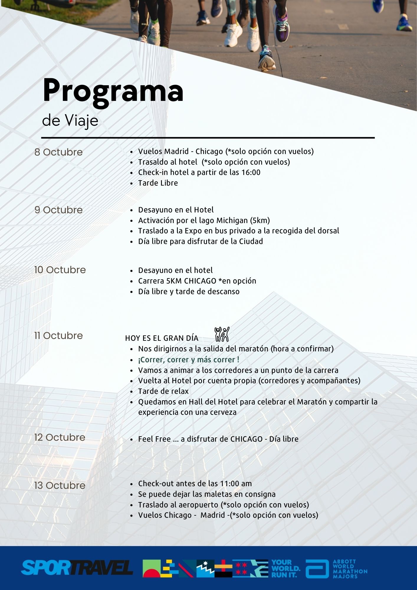 Programa de viaje al Maratón de Chicago 2026