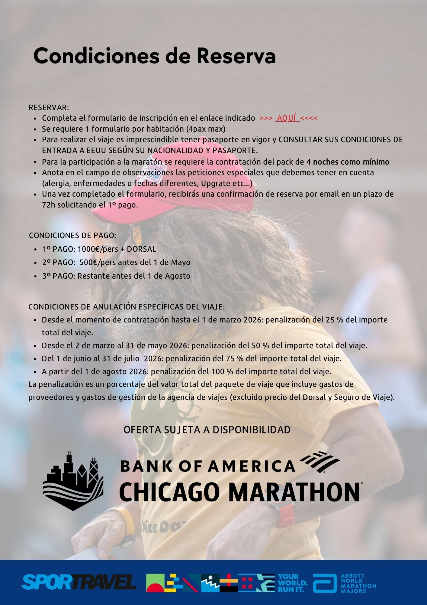 Condiciones de reserva para el Maratón de Chicago 2026