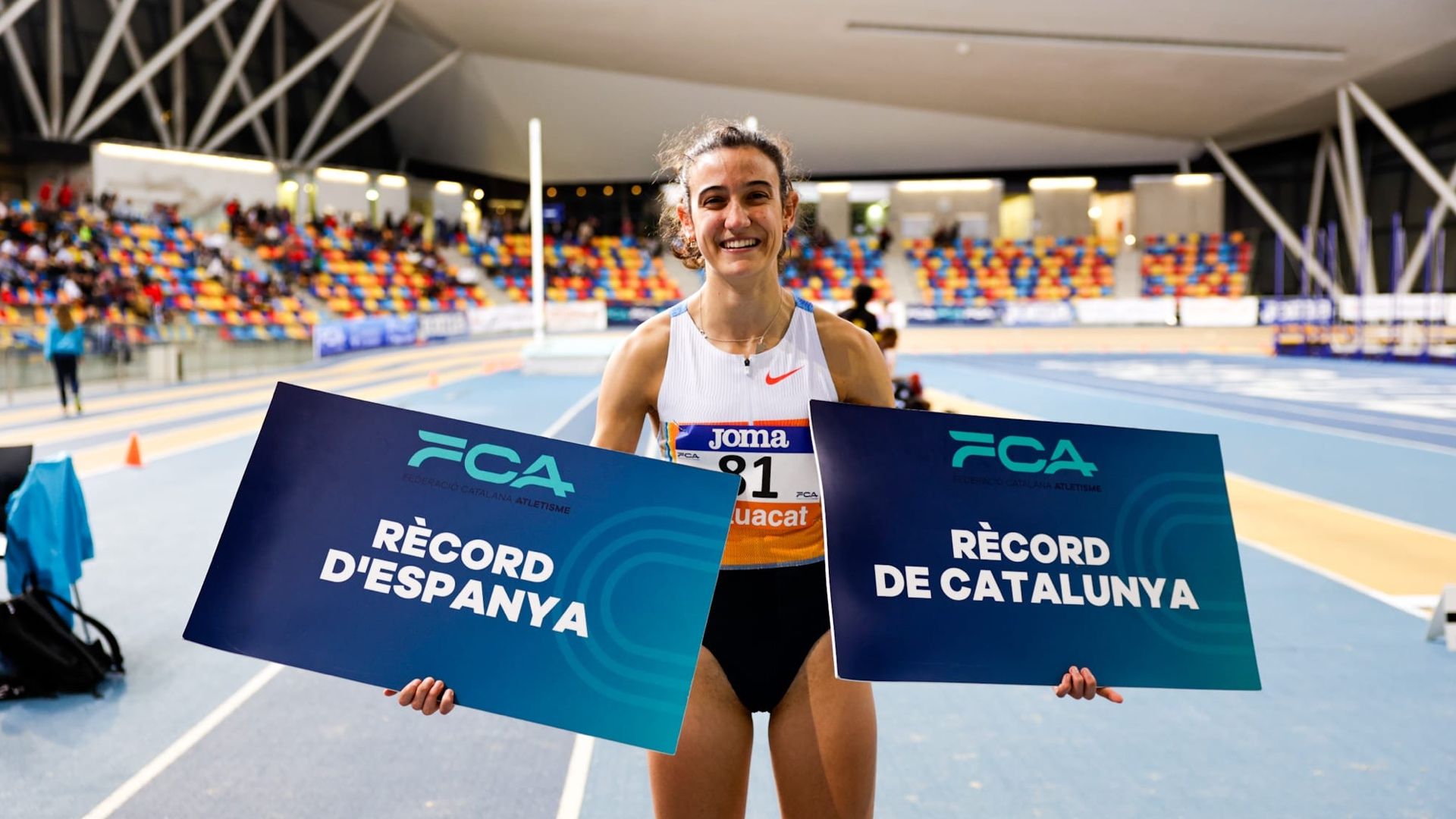 Marta Mitjans ha batido en Sabadell el récord de España Sub 20 y Su 23 de 500 metros en pista cubierta. DANIEL MEUMANN.