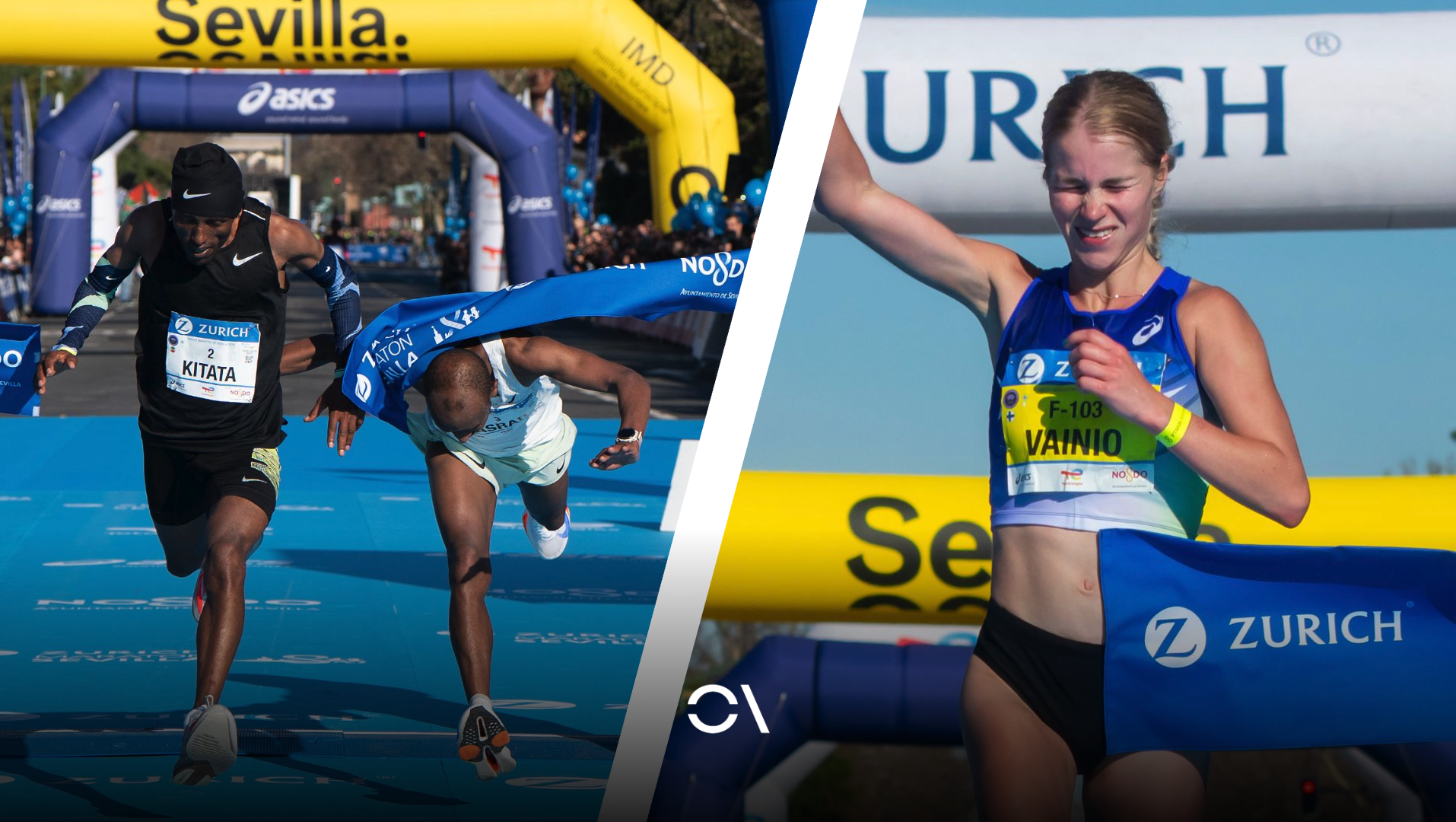 Shura Kitata, tras un sprint impresionante, y Alisa Vainio han sido los ganadores del Zurich Maratón de Sevilla 2026. JJ ÚBEDA.