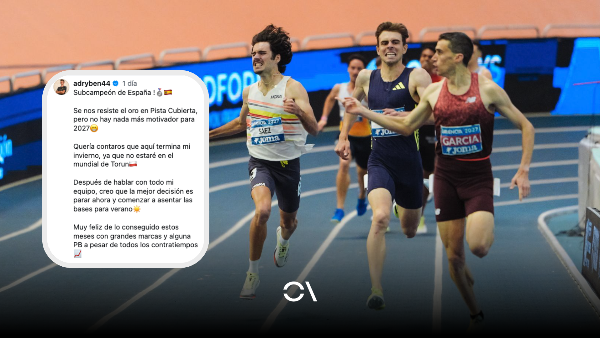 Una imagen de la final de los 1500 metros del Campeonato de España disputado en Valencia, con Mariano García, Adrián Ben y Carlos Sáez. SPORTMEDIA.