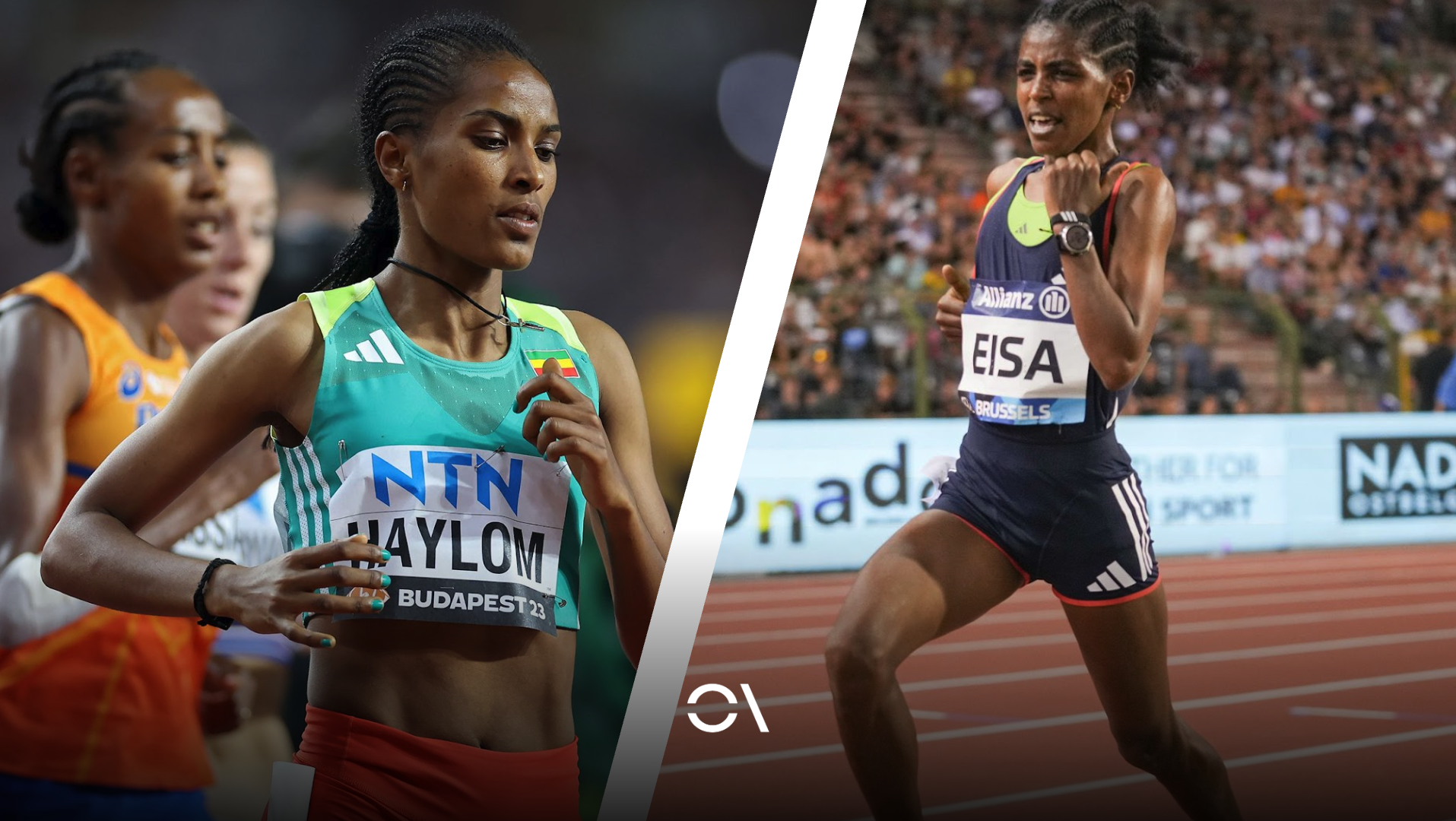 Birke Haylom y Medina Eisa durante dos competiciones en 2023, cuando eran supuestamente atletas sub-20. WORLD ATHLETICS.