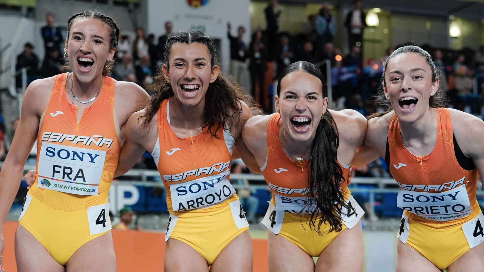 Daniela Fra, Rocío Arroyo, Carmen Avilés y Ana Prieto, las cuatro atletas que han clasificado a España a la final. SPORTMEDIA.